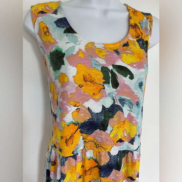 Denim&Co Dresses & Skirts - Denim & Co. Beach - Linen Blend Knit Midi Dress with Pockets - Gold Floral